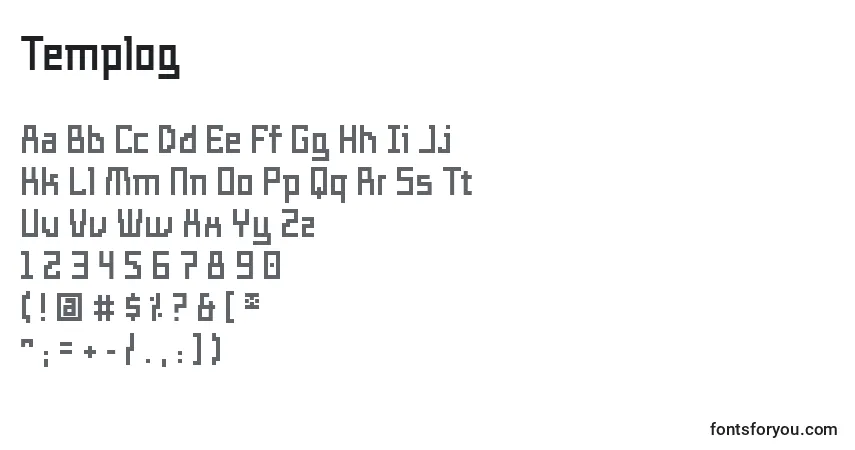 Czcionka Templog – alfabet, cyfry, specjalne znaki