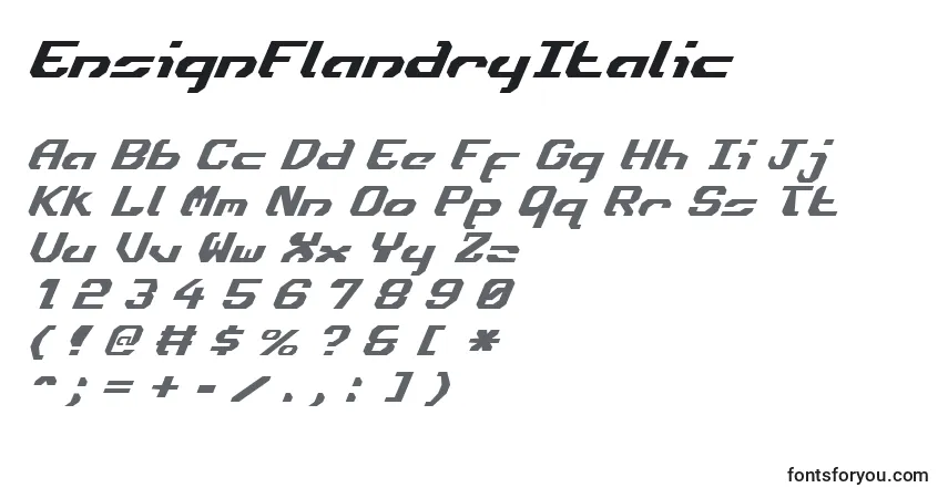 Czcionka EnsignFlandryItalic – alfabet, cyfry, specjalne znaki