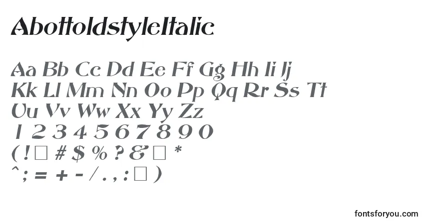 Шрифт AbottoldstyleItalic – алфавит, цифры, специальные символы
