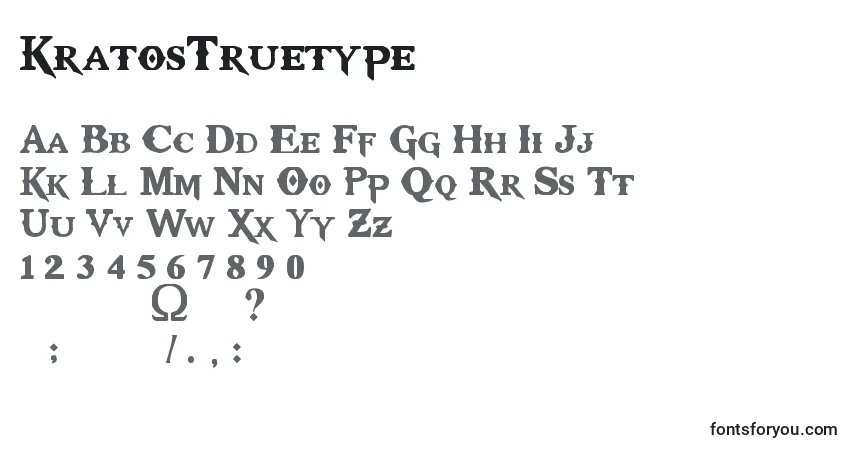 A fonte KratosTruetype – alfabeto, números, caracteres especiais