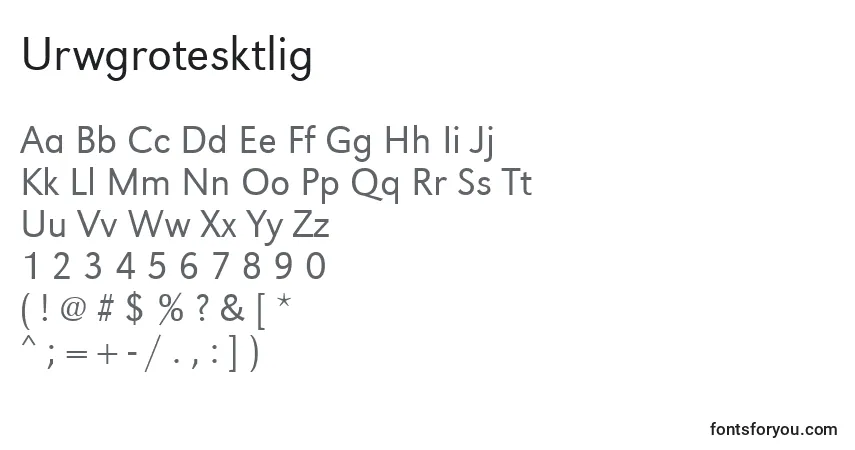 A fonte Urwgrotesktlig – alfabeto, números, caracteres especiais