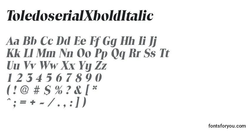Schriftart ToledoserialXboldItalic – Alphabet, Zahlen, spezielle Symbole
