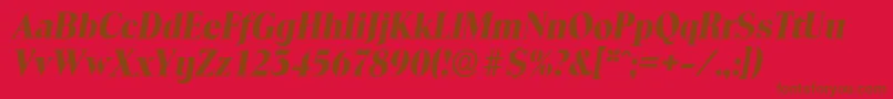 ToledoserialXboldItalic-Schriftart – Braune Schriften auf rotem Hintergrund