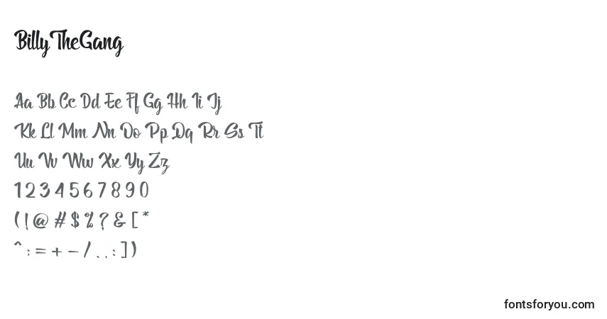 Schriftart BillyTheGang – Alphabet, Zahlen, spezielle Symbole