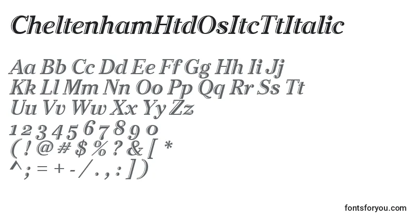 Czcionka CheltenhamHtdOsItcTtItalic – alfabet, cyfry, specjalne znaki
