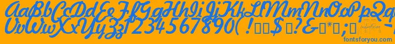 KavalerKursive-Schriftart – Blaue Schriften auf orangefarbenem Hintergrund