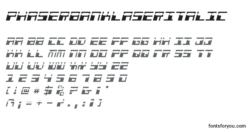 Шрифт PhaserBankLaserItalic – алфавит, цифры, специальные символы