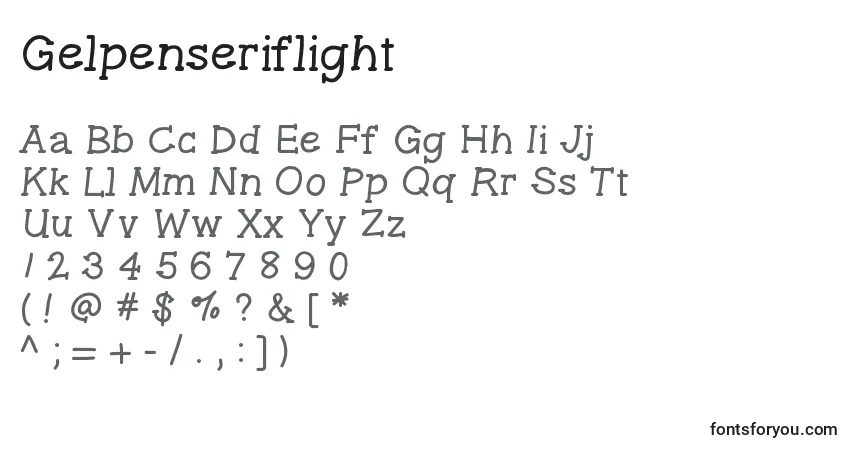 Gelpenseriflight Font – alphabet, numbers, special characters