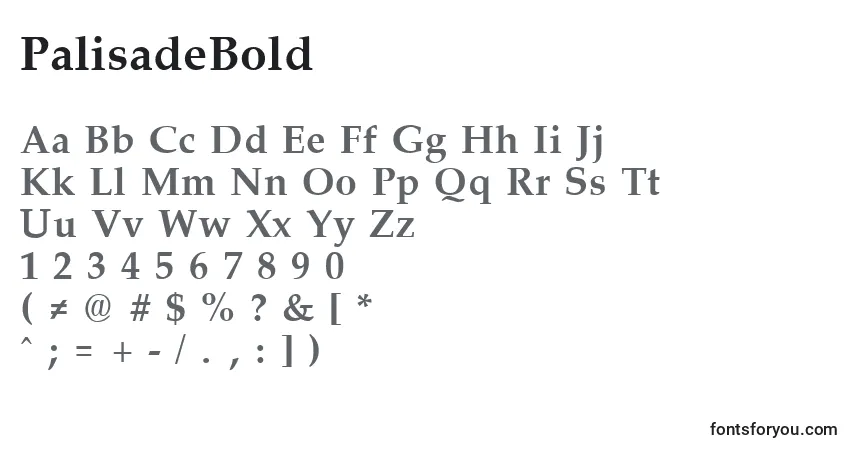 Czcionka PalisadeBold – alfabet, cyfry, specjalne znaki