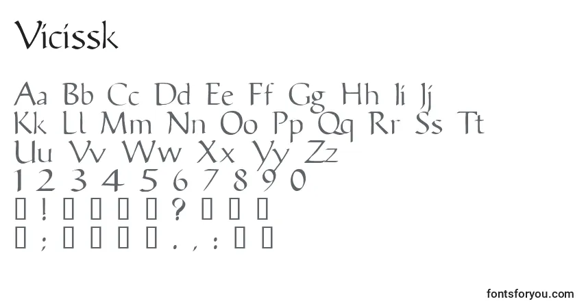 A fonte Vicissk – alfabeto, números, caracteres especiais