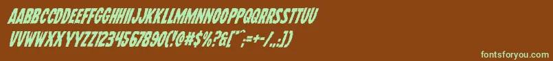 フォントWolfbrotherssuperital – 緑色の文字が茶色の背景にあります。
