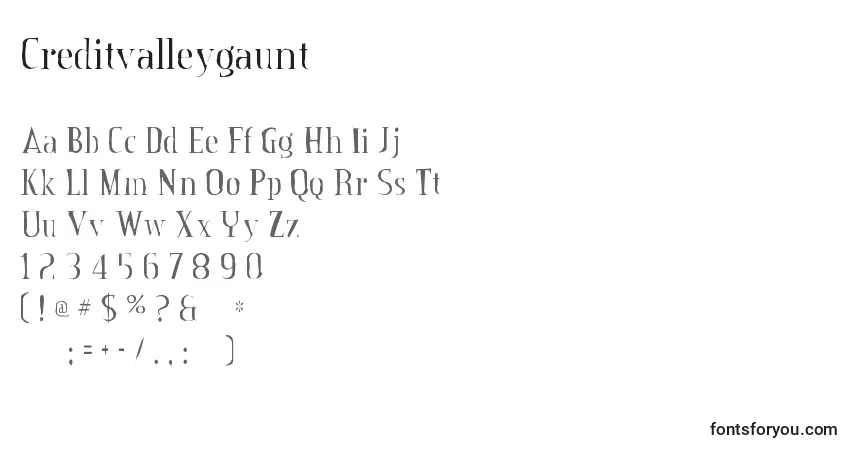 Schriftart Creditvalleygaunt – Alphabet, Zahlen, spezielle Symbole