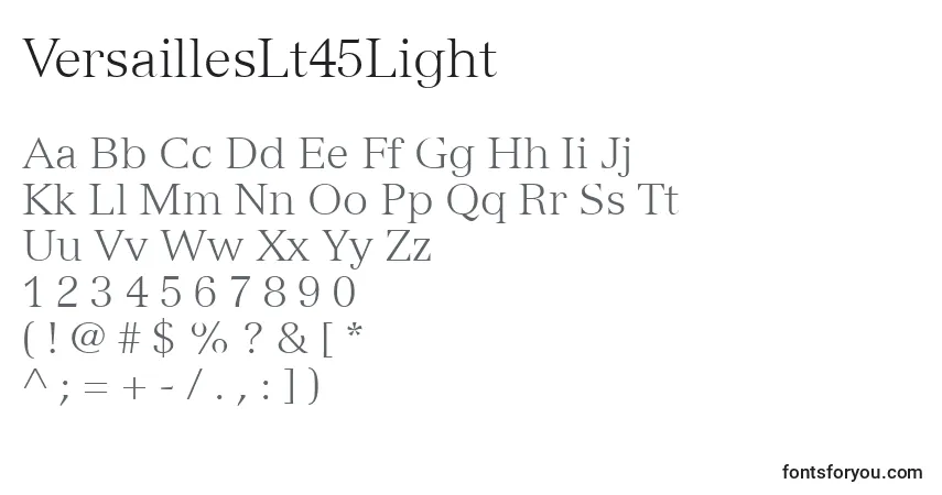 Czcionka VersaillesLt45Light – alfabet, cyfry, specjalne znaki