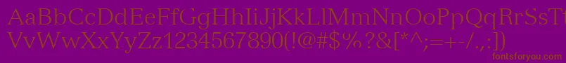 フォントVersaillesLt45Light – 紫色の背景に茶色のフォント