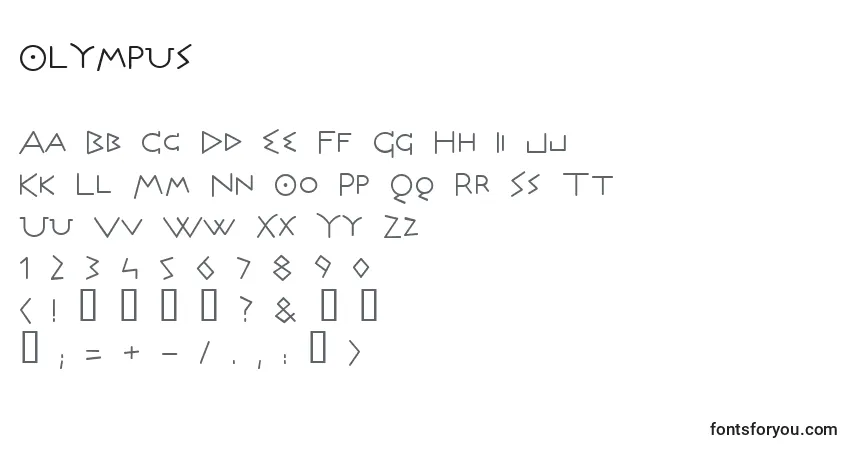 A fonte Olympus – alfabeto, números, caracteres especiais