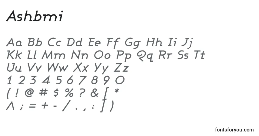 Schriftart Ashbmi – Alphabet, Zahlen, spezielle Symbole