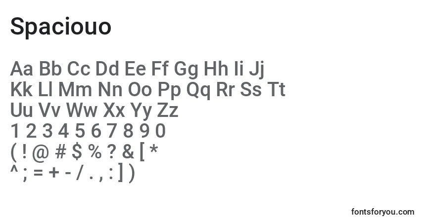 Czcionka Spaciouo – alfabet, cyfry, specjalne znaki