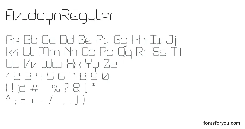 AviddynRegular-fontti – aakkoset, numerot, erikoismerkit