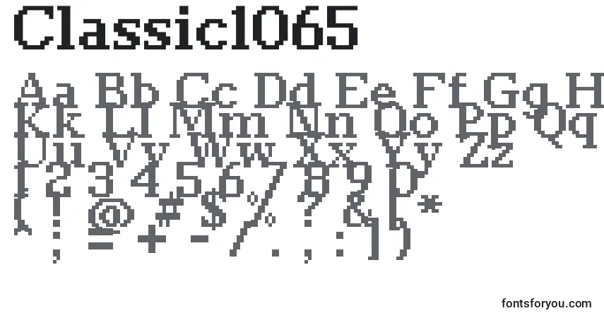 A fonte Classic1065 – alfabeto, números, caracteres especiais