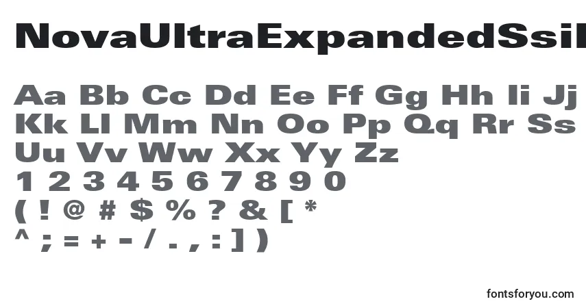 Czcionka NovaUltraExpandedSsiExtraBlackExpanded – alfabet, cyfry, specjalne znaki