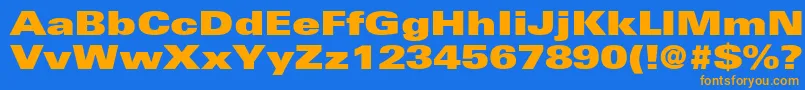 NovaUltraExpandedSsiExtraBlackExpanded-Schriftart – Orangefarbene Schriften auf blauem Hintergrund