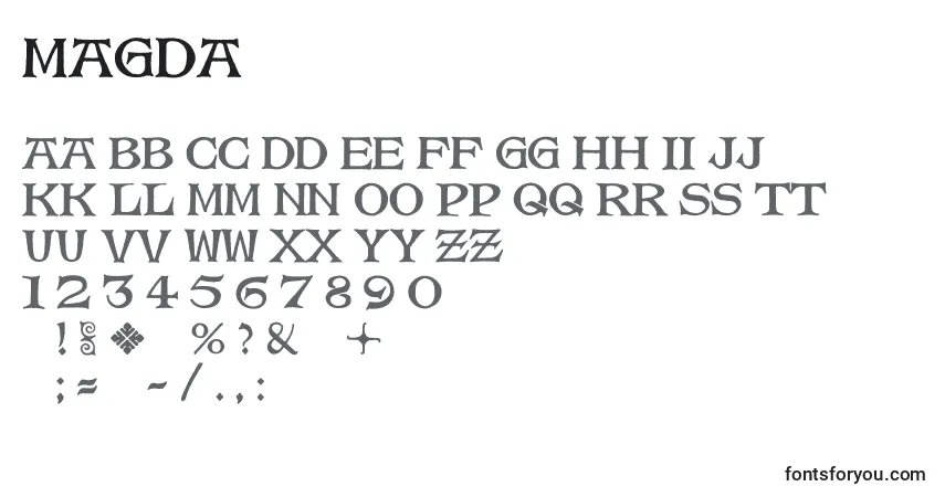 Czcionka Magda – alfabet, cyfry, specjalne znaki