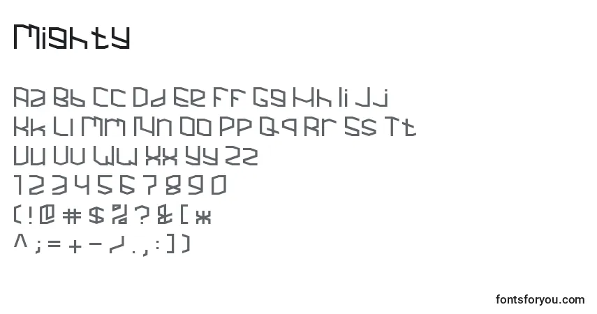 Шрифт Mighty – алфавит, цифры, специальные символы