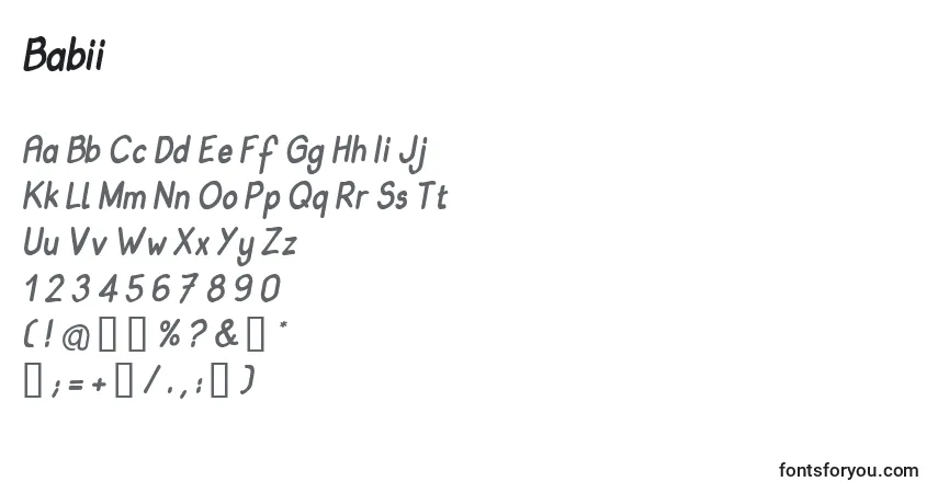 Fuente Babii - alfabeto, números, caracteres especiales