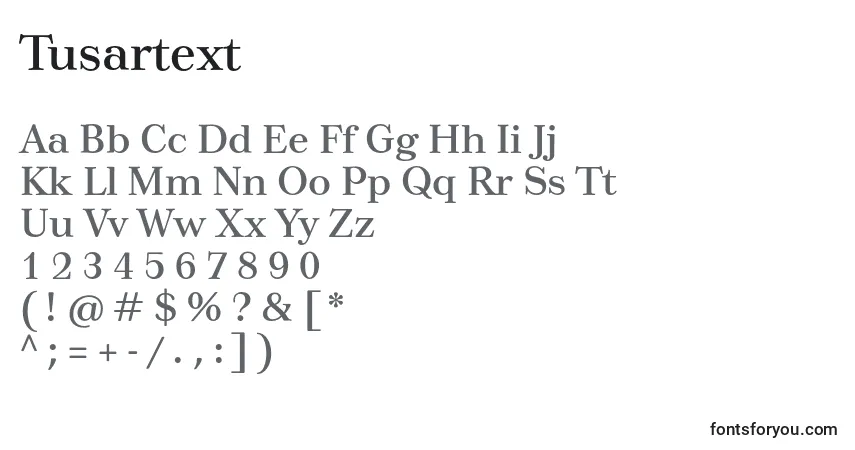 Schriftart Tusartext – Alphabet, Zahlen, spezielle Symbole