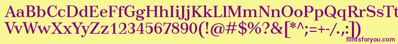 Tusartext-Schriftart – Violette Schriften auf gelbem Hintergrund