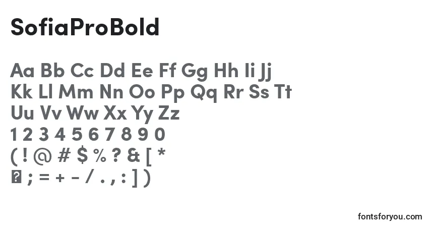 Schriftart SofiaProBold – Alphabet, Zahlen, spezielle Symbole