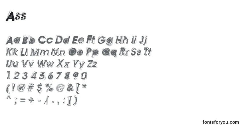 Schriftart Ass – Alphabet, Zahlen, spezielle Symbole