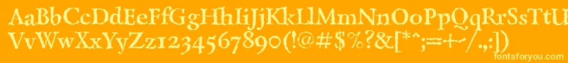 LazurskiantiquetextcBold-fontti – keltaiset fontit oranssilla taustalla