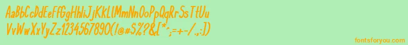 フォントKomixconBoldItalic – オレンジの文字が緑の背景にあります。