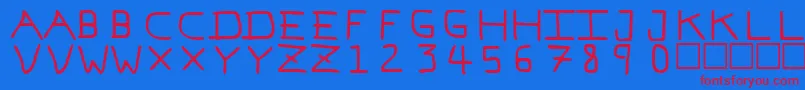 Pfvvbf7-fontti – punaiset fontit sinisellä taustalla
