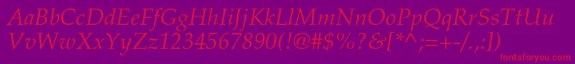 PalatinoltstdItalic Font – Red Fonts on Purple Background