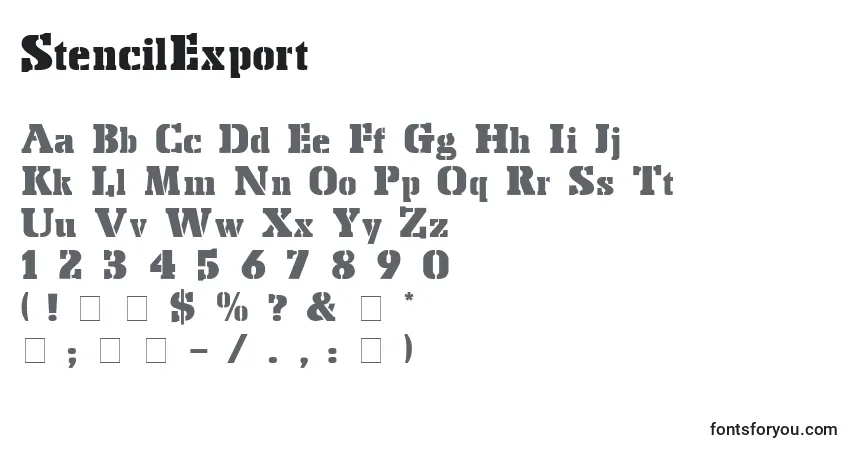 A fonte StencilExport – alfabeto, números, caracteres especiais