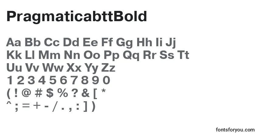 A fonte PragmaticabttBold – alfabeto, números, caracteres especiais