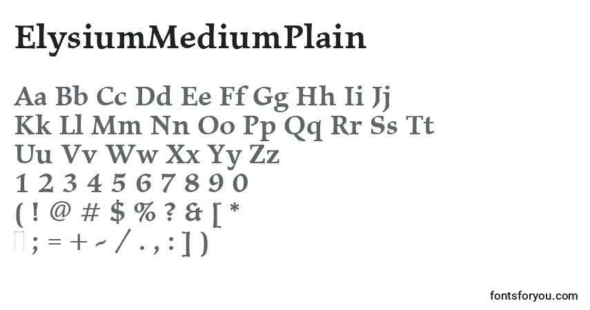 Czcionka ElysiumMediumPlain – alfabet, cyfry, specjalne znaki