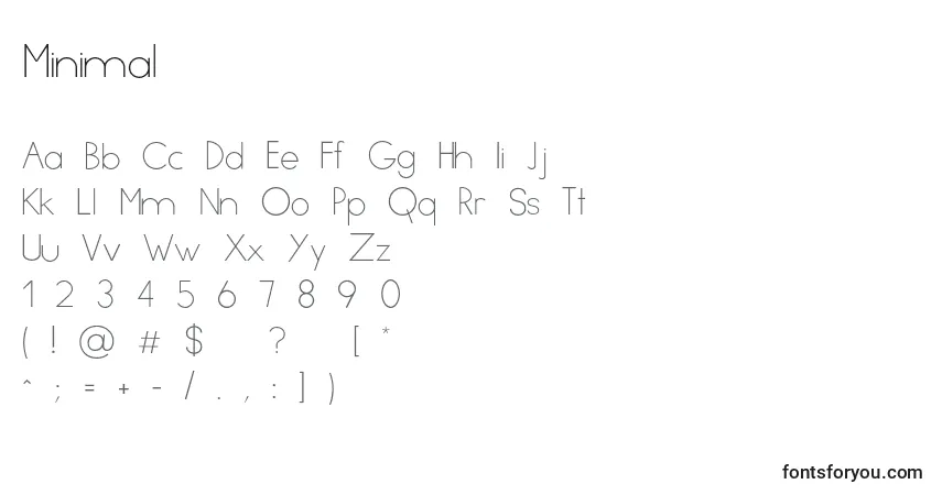 Schriftart Minimal – Alphabet, Zahlen, spezielle Symbole