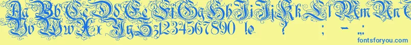 Rurintaniac-Schriftart – Blaue Schriften auf gelbem Hintergrund