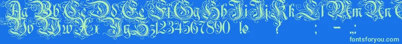 Rurintaniac Font – Green Fonts on Blue Background