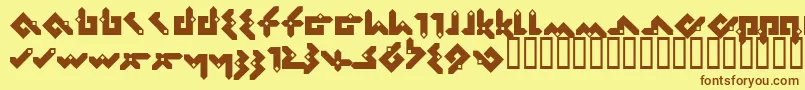 フォントPentomino – 茶色の文字が黄色の背景にあります。