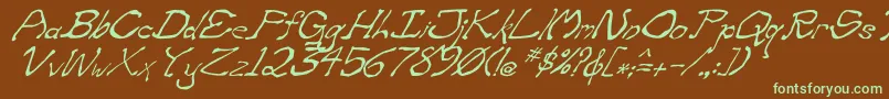 ZippitteyItalic-fontti – vihreät fontit ruskealla taustalla