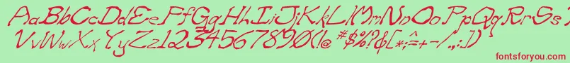 フォントZippitteyItalic – 赤い文字の緑の背景