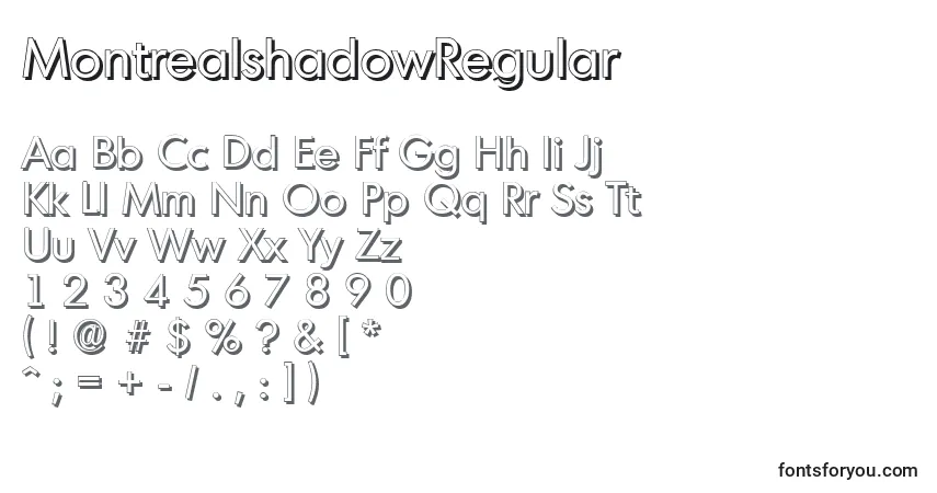 Czcionka MontrealshadowRegular – alfabet, cyfry, specjalne znaki
