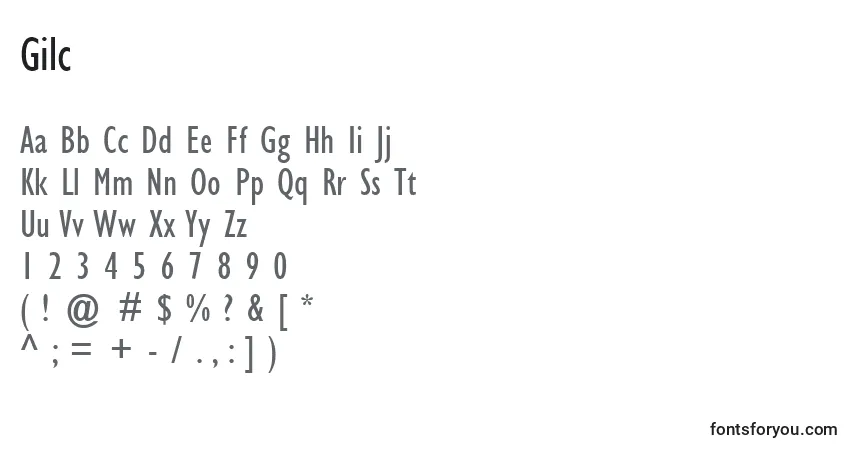 A fonte Gilc – alfabeto, números, caracteres especiais