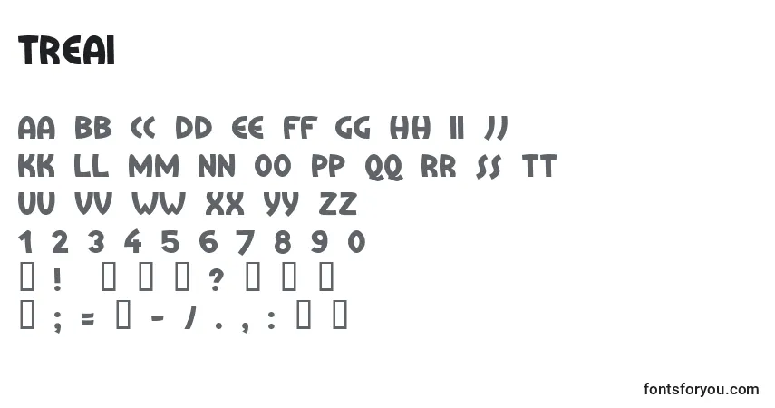 Schriftart Treai – Alphabet, Zahlen, spezielle Symbole