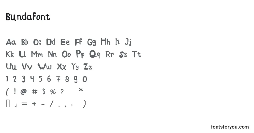 A fonte Bundafont – alfabeto, números, caracteres especiais