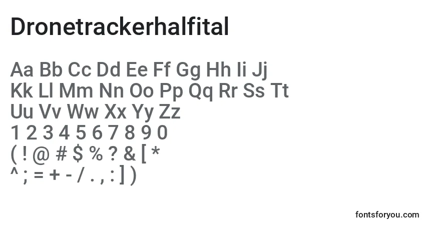 Czcionka Dronetrackerhalfital – alfabet, cyfry, specjalne znaki